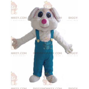 BIGGYMONKEY™ White Rabbit in Green Overalls Mascot Costume -