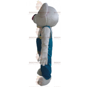 BIGGYMONKEY™ White Rabbit in Green Overalls Mascot Costume -