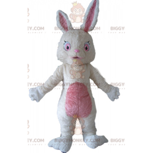 Soft White and Pink Plush Bunny BIGGYMONKEY™ Mascot Costume -