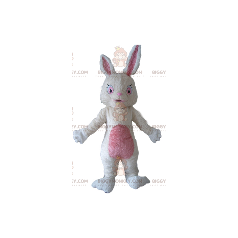 Traje de mascote macio de pelúcia branca e rosa BIGGYMONKEY™ – Traje de mascote macio de pelúcia branca e rosa BIGGYMONKEY™ –