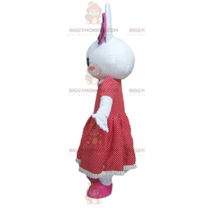 BIGGYMONKEY™ White Rabbit Mascot Costume With Red Polka Dot