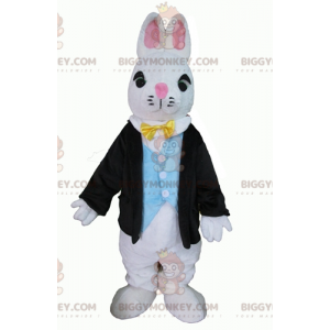 Fantasia de mascote de coelho branco BIGGYMONKEY™ vestida com
