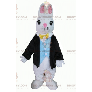 Στολή μασκότ White Rabbit BIGGYMONKEY™ ντυμένη με μια πολύ
