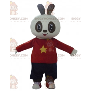 BIGGYMONKEY™ Mascot Costume White and Black Bunny in Red and