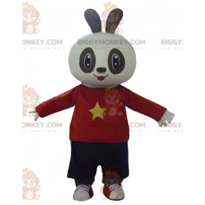 BIGGYMONKEY™ Maskottchen-Kostüm Weißer und schwarzer Hase im