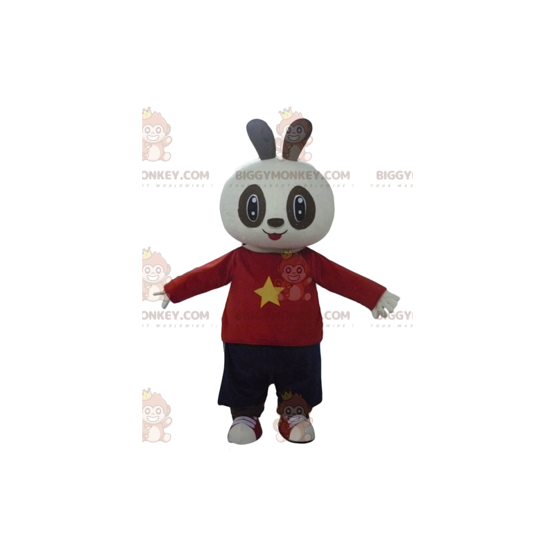 BIGGYMONKEY™ mascottekostuum wit en zwart konijntje in rood en BIGGYMONKEY™ mascottekostuum wit en zwart konijntje in rood en