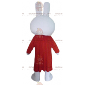 BIGGYMONKEY™ Mascottekostuum wit pluche konijn met lange rode jurk - Konijn mascotte - BIGGYMONKEY_03240 - BiggyMonkey.com