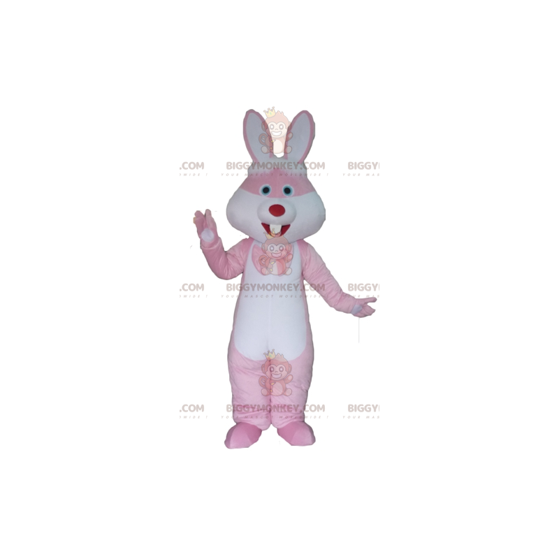 Fantasia de mascote gigante de coelho rosa e branco