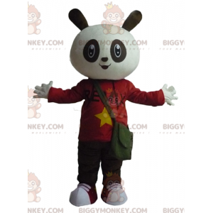 Kostým maskota BIGGYMONKEY™ Bílo-černý zajíček v červeno-černém