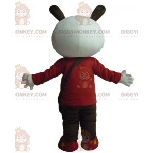BIGGYMONKEY™ Maskottchen-Kostüm Weißer und schwarzer Hase im