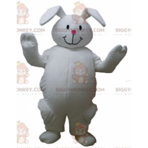 Schattig groot mollig wit konijn BIGGYMONKEY™ mascottekostuum -