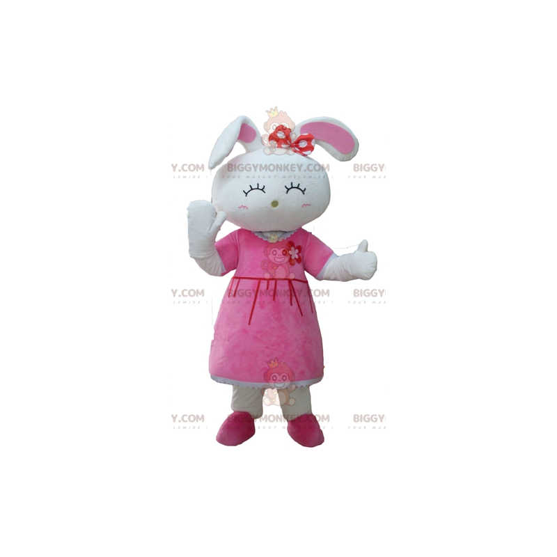 BIGGYMONKEY™ Mascot Costume of Cute White Rabbit Dressed in BIGGYMONKEY™ Mascot Costume of Cute White Rabbit Dressed in