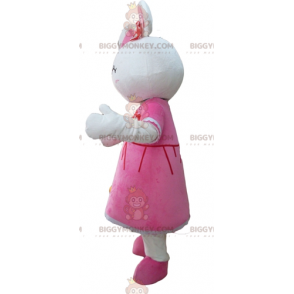 BIGGYMONKEY™ maskotkostume af sød hvid kanin klædt i lyserød
