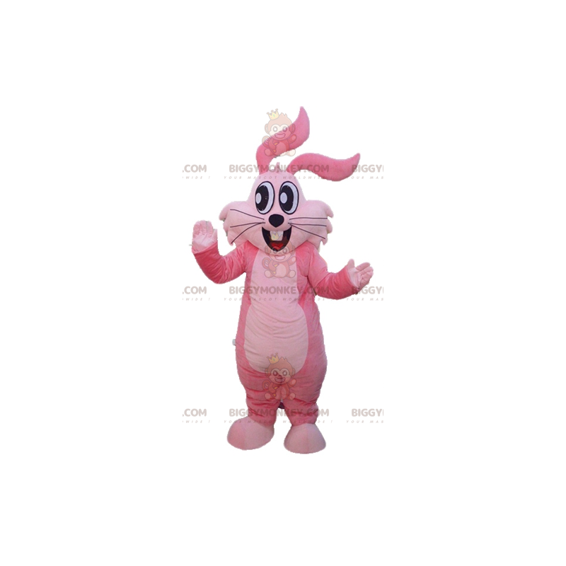 Vrolijk en lachend gigantisch roze konijn mascottekostuum Vrolijk en lachend gigantisch roze konijn mascottekostuum