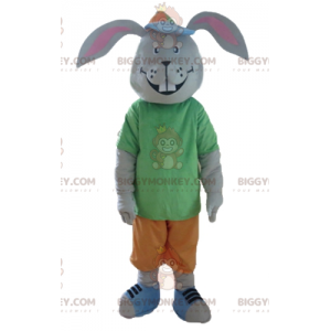 Fantasia de mascote de coelho cinza sorridente BIGGYMONKEY™ com