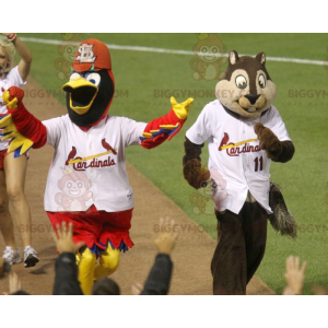 BIGGYMONKEY™ Colorful Bird and Brown and Tan Squirrel Mascot