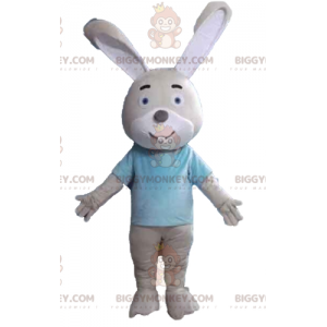 BIGGYMONKEY™ mascot costume beige and white rabbit with blue
