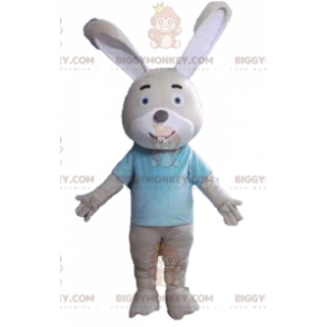 BIGGYMONKEY™ mascot costume beige and white rabbit with blue