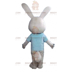 BIGGYMONKEY™ mascot costume beige and white rabbit with blue