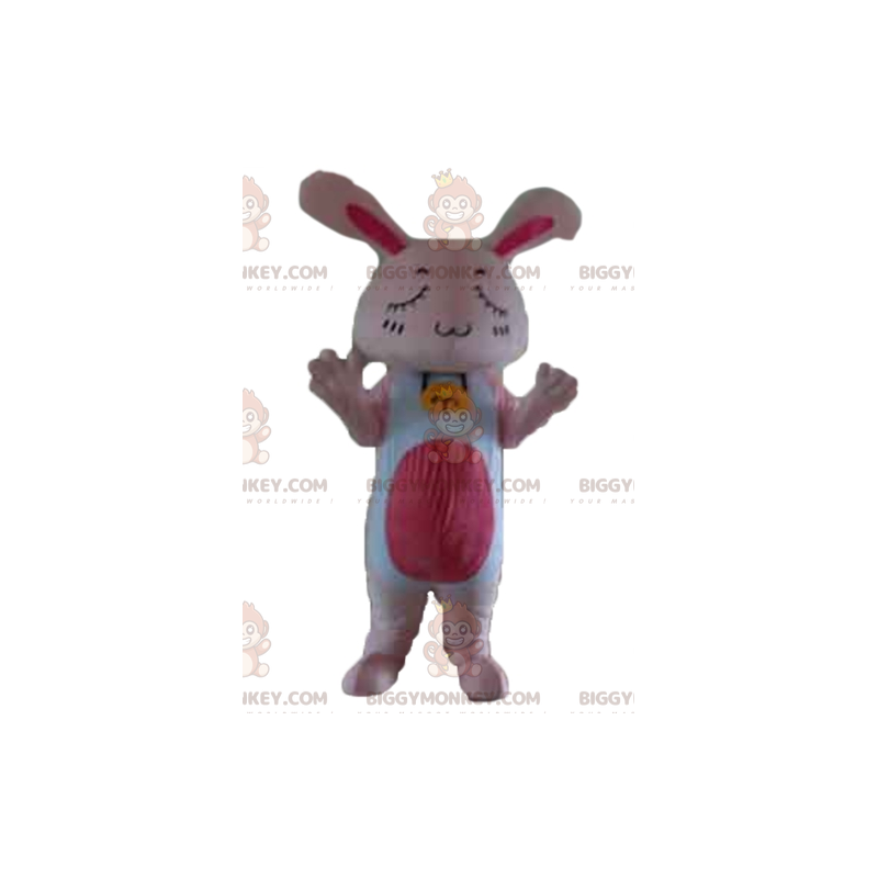 BIGGYMONKEY™ maskotkostume kæmpe lyserød og hvid kanin med BIGGYMONKEY™ maskotkostume kæmpe lyserød og hvid kanin med