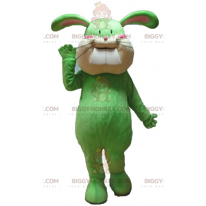 Traje de mascote de coelho verde e bronzeado macio e fofo