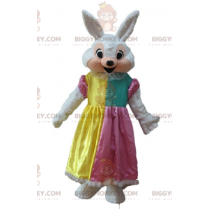 Costume de mascotte BIGGYMONKEY™ de lapin blanc et rose avec