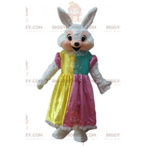 White and Pink Rabbit BIGGYMONKEY™ Mascot Costume with Princess