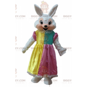 Costume de mascotte BIGGYMONKEY™ de lapin blanc et rose avec