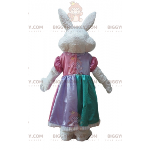 White and Pink Rabbit BIGGYMONKEY™ Mascot Costume with Princess