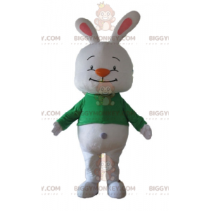 Fat White Rabbit BIGGYMONKEY™ Mascot Costume With Green T-Shirt