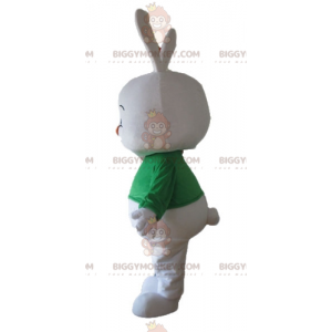 Fat White Rabbit BIGGYMONKEY™ Mascot Costume With Green T-Shirt