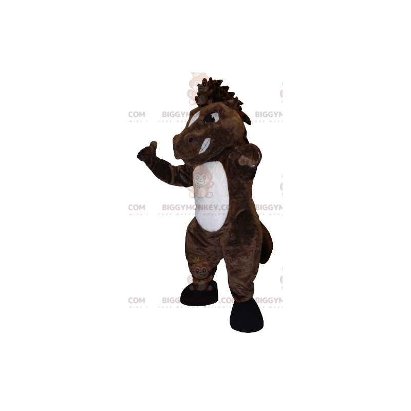 Costume de mascotte BIGGYMONKEY™ de cheval marron et blanc à Costume de mascotte BIGGYMONKEY™ de cheval marron et blanc à