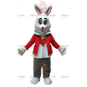 White Rabbit BIGGYMONKEY™ Mascot Costume with Red Jacket and