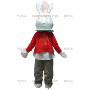 Traje de mascote de coelho branco BIGGYMONKEY™ com jaqueta