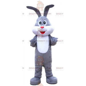 Traje de mascote de coelho BIGGYMONKEY™ suave cinza e branco