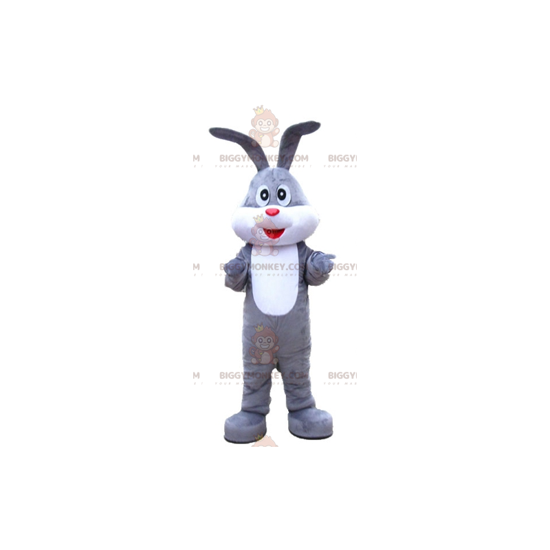 BIGGYMONKEY™ kanin maskot kostume Blød grå og hvid munter og BIGGYMONKEY™ kanin maskot kostume Blød grå og hvid munter og
