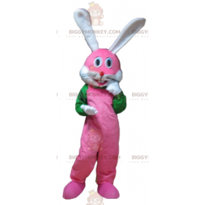 Very Smiling Pink White and Green Bunny BIGGYMONKEY™ Mascot