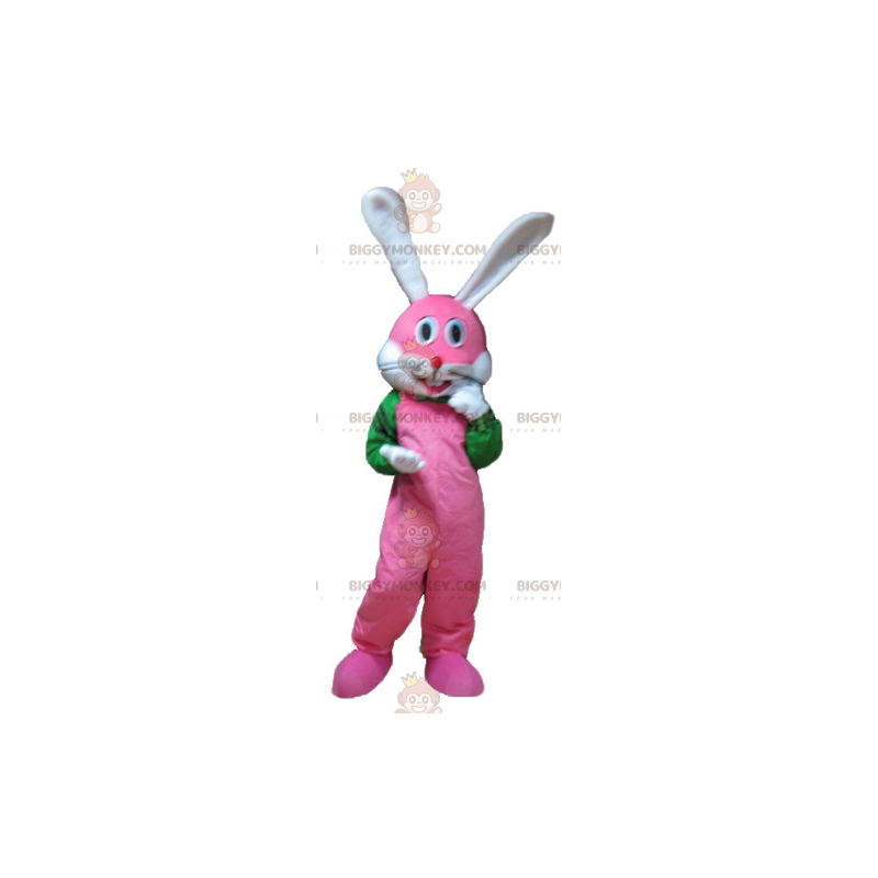 Disfraz de mascota BIGGYMONKEY™ conejito rosa, blanco y verde Disfraz de mascota BIGGYMONKEY™ conejito rosa, blanco y verde
