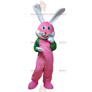 Very Smiling Pink White and Green Bunny BIGGYMONKEY™ Mascot