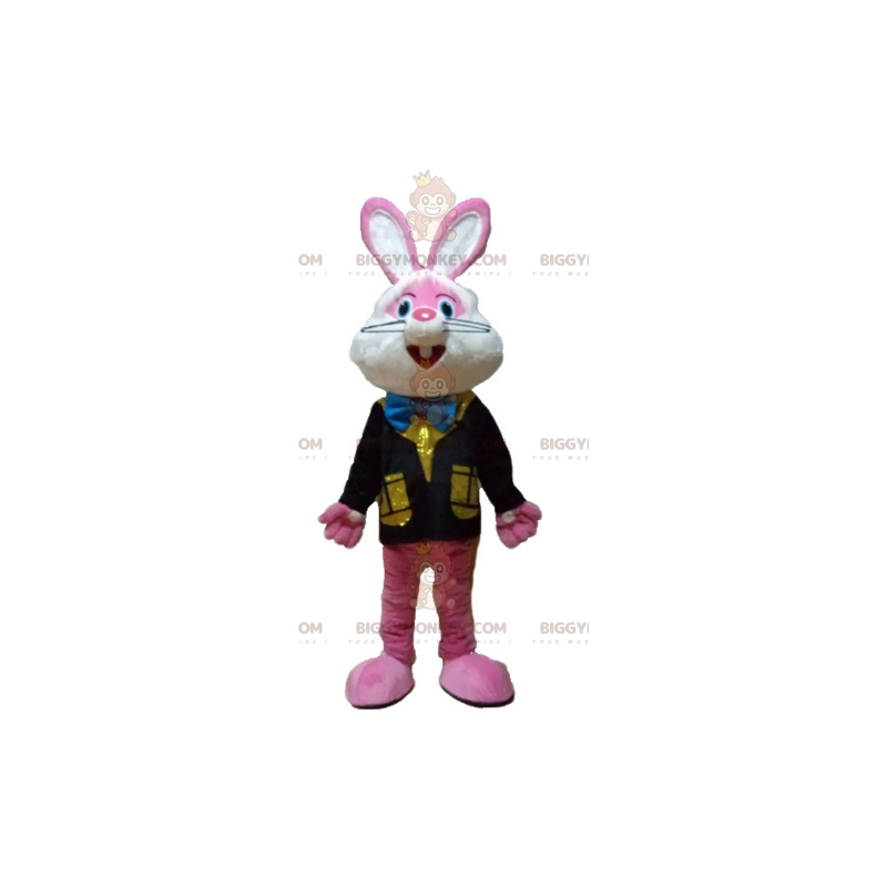 Pink and White Bunny BIGGYMONKEY™ Mascot Costume with Colorful Pink and White Bunny BIGGYMONKEY™ Mascot Costume with Colorful