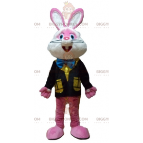Fantasia de mascote de coelho rosa e branco BIGGYMONKEY™ com colete colorido - Mascote de coelho - BiggyMonkey.com