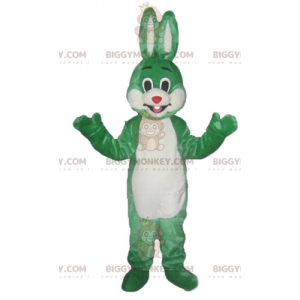 BIGGYMONKEY™ mascot costume green and white rabbit smiling and