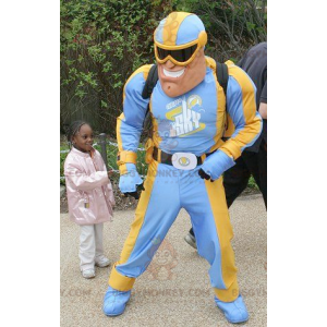 BIGGYMONKEY™ Mascot Costume Blue and Yellow Outfit Superhero –