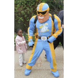 BIGGYMONKEY™ mascottekostuum blauw en geel superheld outfit -