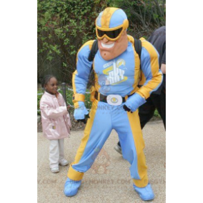 BIGGYMONKEY™ Maskottchenkostüm Superheld in Blau und Gelb -