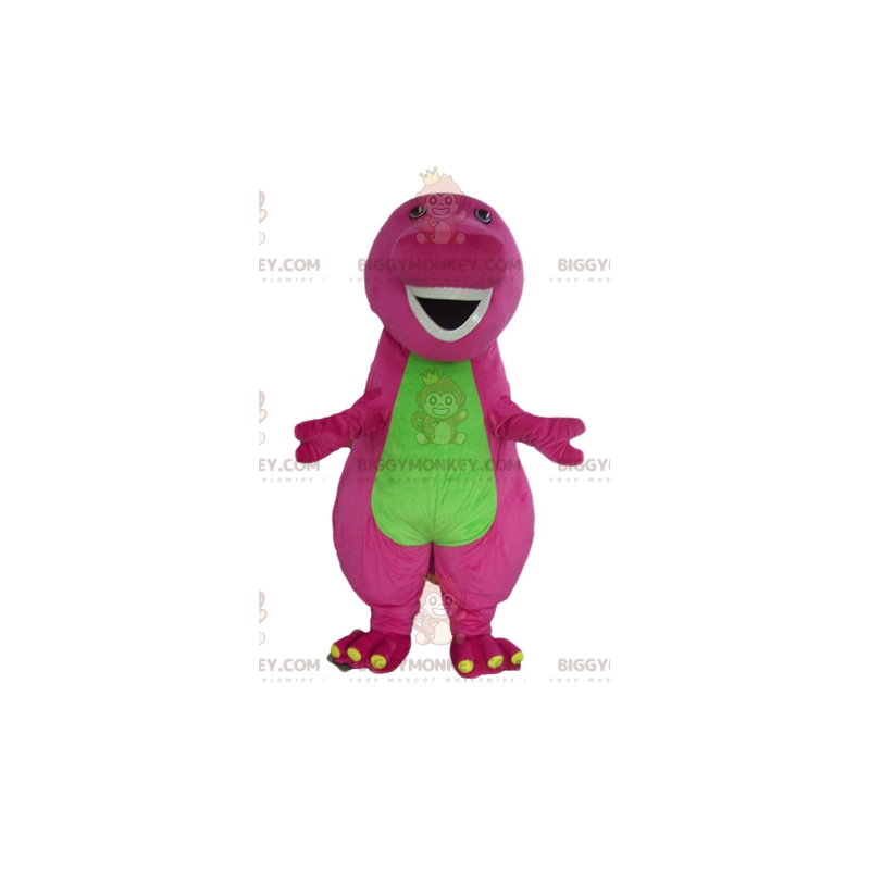 Grappige mollige gigantische roze en groene dinosaurus Grappige mollige gigantische roze en groene dinosaurus
