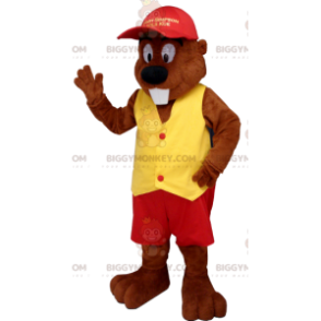 BIGGYMONKEY™ Majavan maskottiasu punaiseen ja keltaiseen -