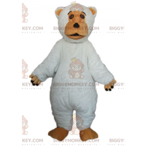 Traje de mascote de urso branco e marrom bonito e gordo