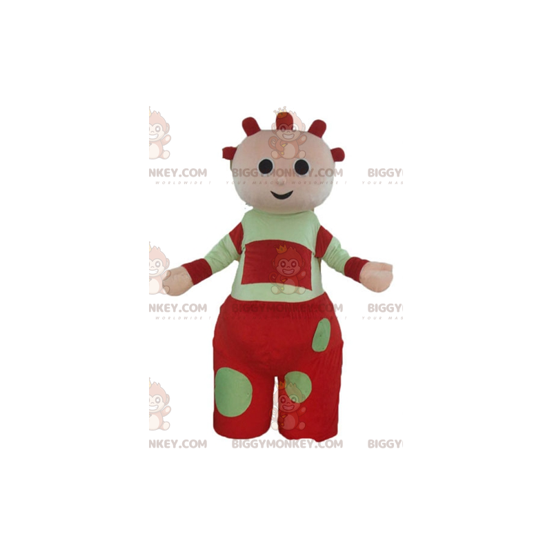 Disfraz de mascota de muñeca bebé gigante roja y verde Disfraz de mascota de muñeca bebé gigante roja y verde