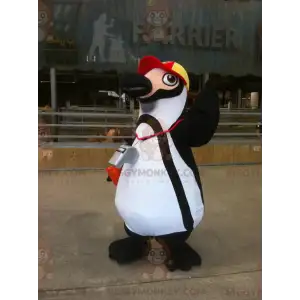 Μαύρο και άσπρο πιγκουίνος BIGGYMONKEY™ μασκότ στολή με καπάκι